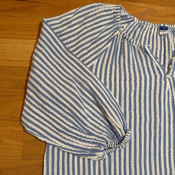 Women’s XL Peasant Cottage Core Blouse, 100% Cotton, Blue and Cream Stripes EUC - Picture 8 of 10